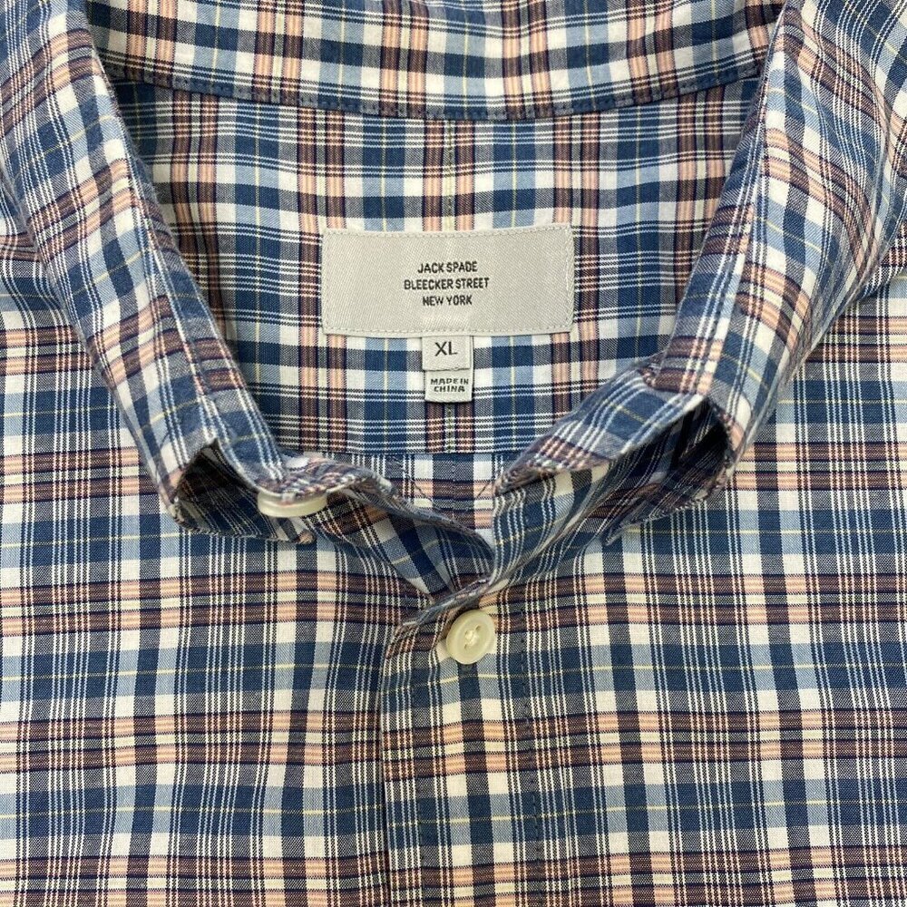 JACK SPADE Mens shirt sz XL Plaid Blue Pink Button down Classic Office Workwear